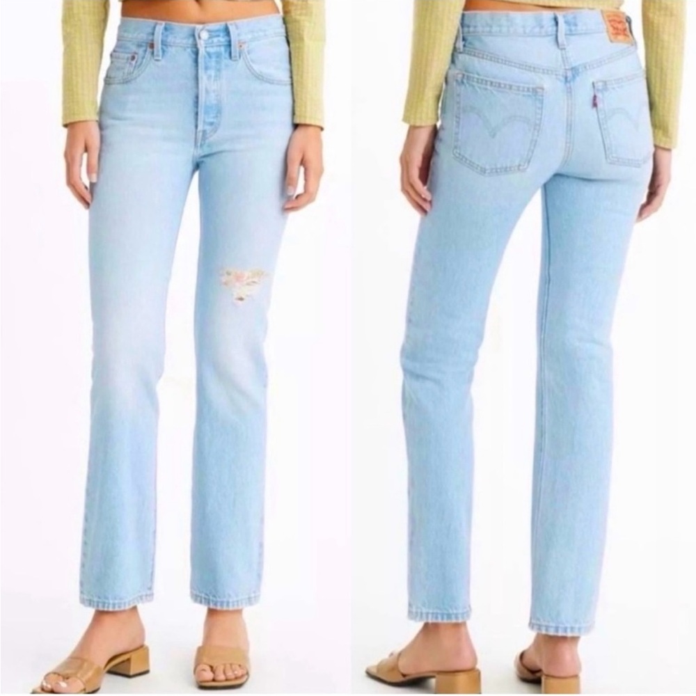 Levi’s Women’s 501 150th Anniversary Straight Leg Distressed Patchwork J…